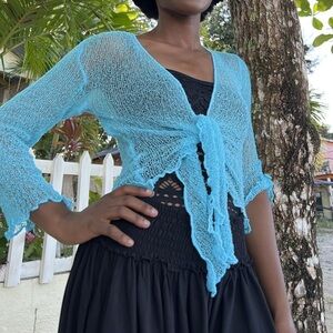 Turquoise Womens Sheer Shrug Tie Front Cardigan Summer Shrug NWT